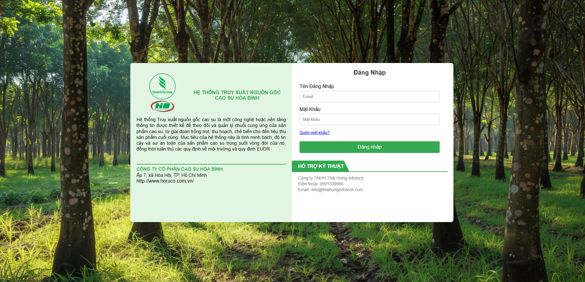Web truy xuất nguồn gốc cao su